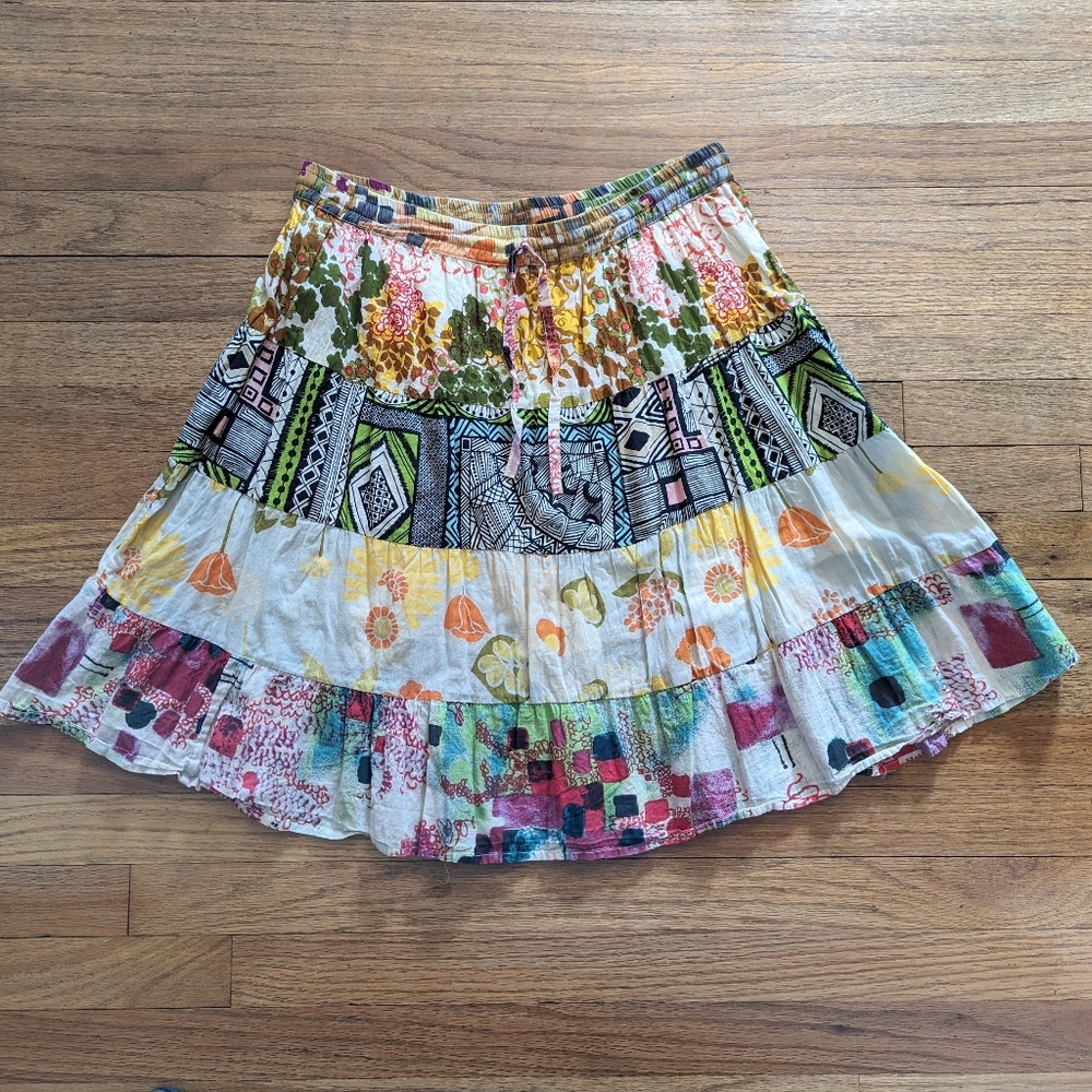 Henna- Mixed Print Boho Midi Skirt - Size M